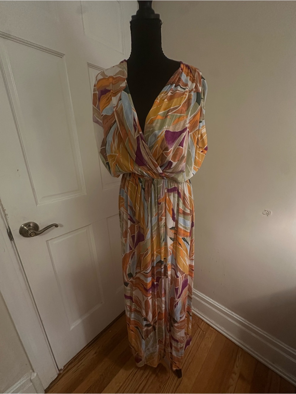 Renee C. Multi-Color Abstract Maxi Dress in Yellow, Purple, Blue, Cream